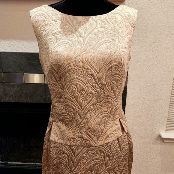 VINTAGE 60s Jackie Gold Brocade Long Gown Mod MCM RARE - Picture 3 of 5